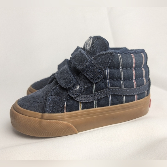 VANS Sk8 Kid Shoes Mid Size 6 Blue Suede Tan Soles 2 Velcros - Picture 6 of 10